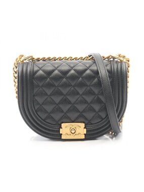 Chanel Shoulder Bag Boy Small Black Caviar Leather Chain
